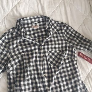 NWT olive green checked log sleeve button down XS